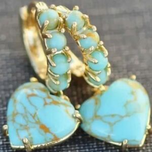 Gold and Turquoise Heart Earrings
